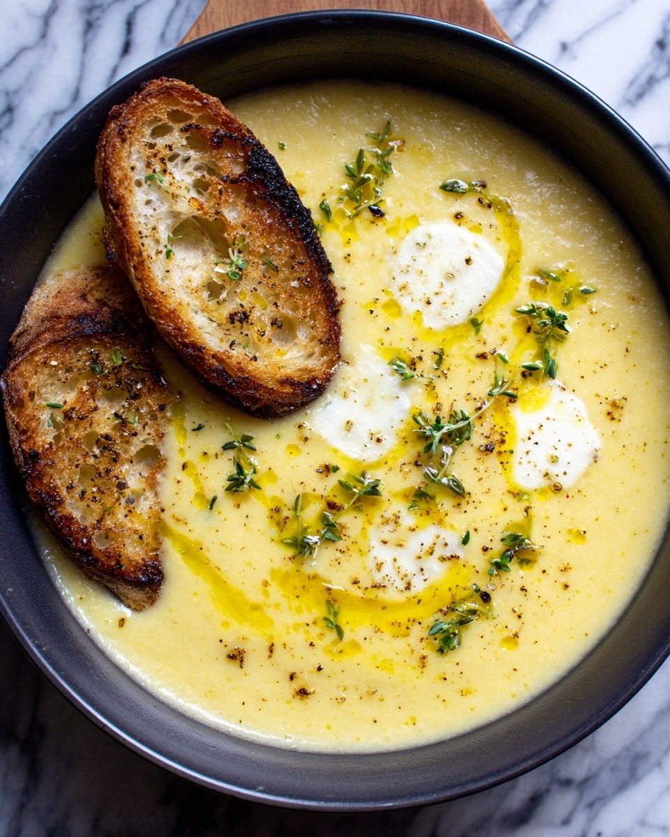 Celeriac Leek Soup with Thyme & Gruyère Toasts Recipe - Recipe Image