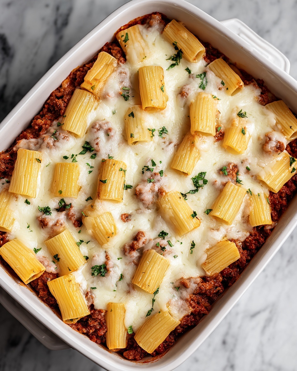Baked Rigatoni Pasta with Tomato Sauce and Cheeses Recipe - Recipe Image