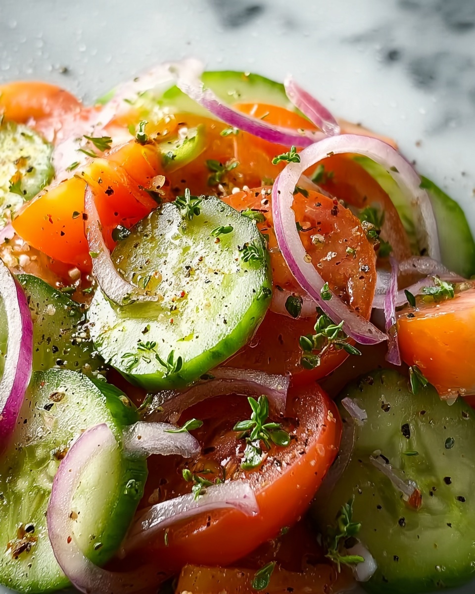 Fresh & Tangy Marinated Cucumber, Onion, and Tomato Salad Recipe - Recipe Image
