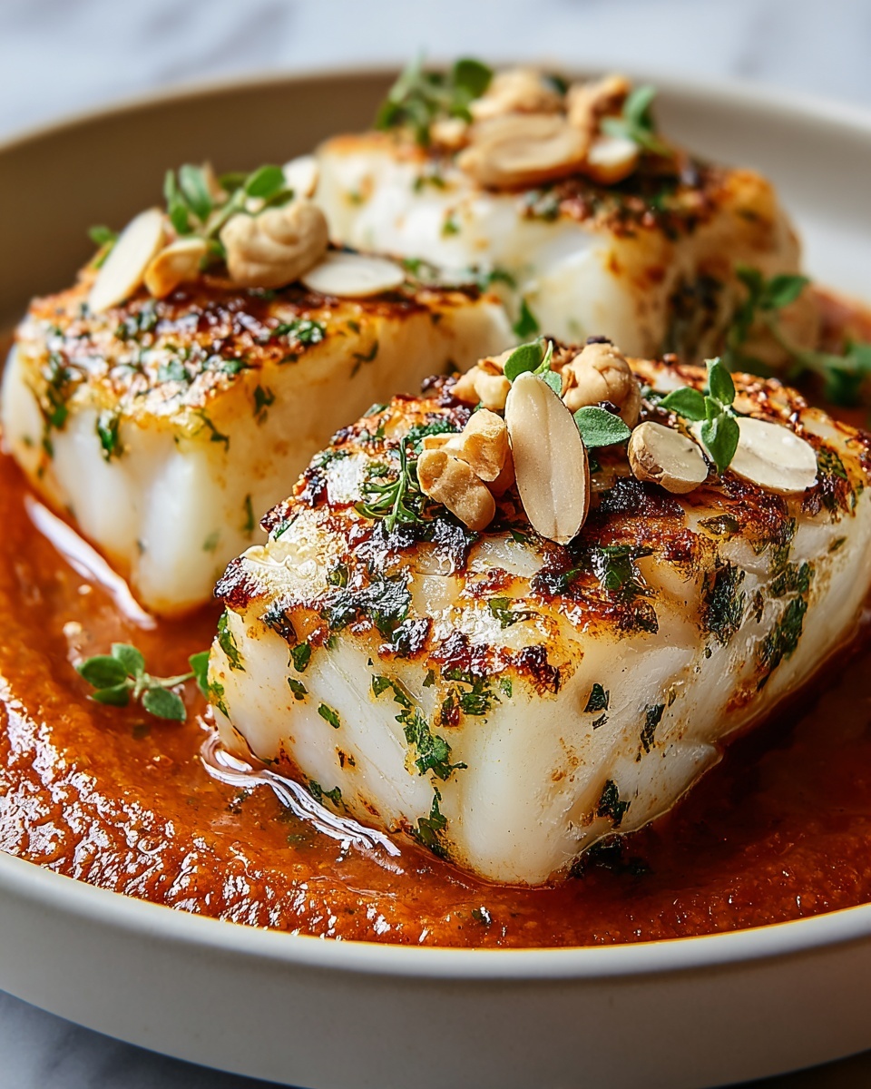Spanish Grilled Cod with Almond Romesco Sauce Recipe - Recipe Image