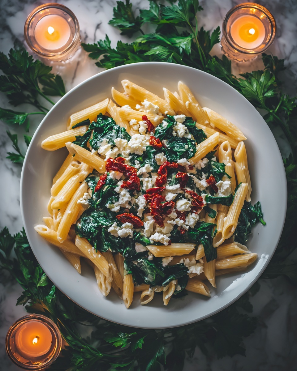 Pasta with Spinach and Feta Cheese Recipe - Recipe Image